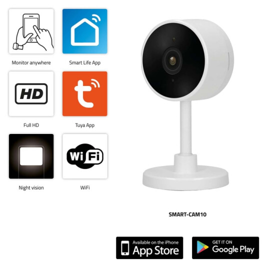 Alecto CAM10 Smart Wi-Fi IP-kamera 1080p Hvit for Hjemmeautomatisering