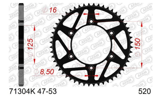 AFAM Bakdrev Stål Sort 520- GG/KTM+,52T EC/EX/FC/FE/FX/TC/TE/TX/EXC/-F/SX/-F/XC+