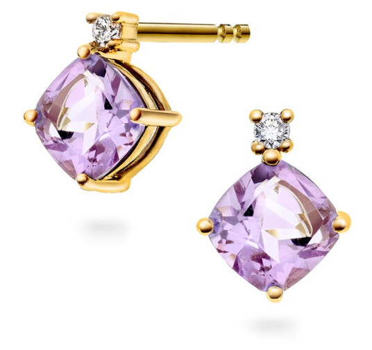 Pan Jewelry, Øredobber i 585 gult gull med zirkonia og ametyst