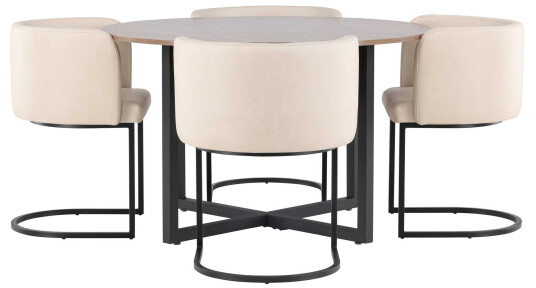 Venture Design Durango & Simrishamn spisegruppe Beige/valnøtt 4 stoler & bord 120 cm