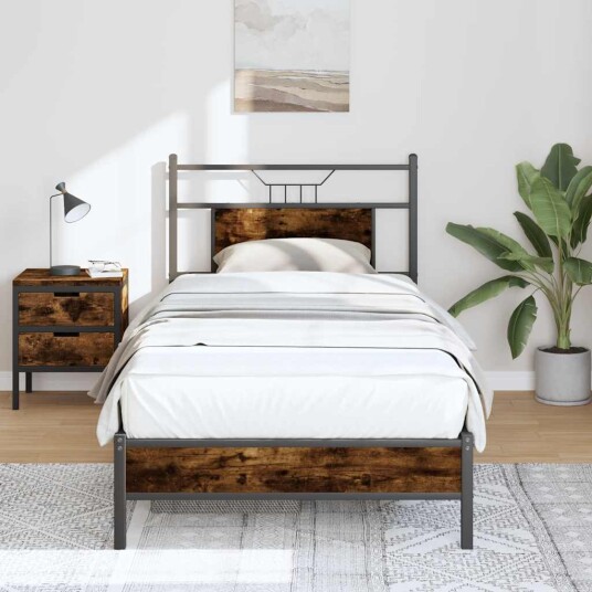 Sengeramme uten madrass røkt eik 90x190 cm konstruert tre 4106882