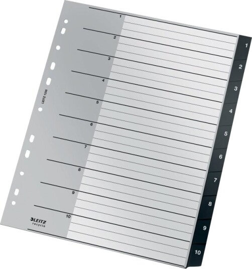 Leitz Recycle   Inndeler   10 Deler   Fortrykt: 1 10   Extra Wide   Med Fliker   Svart