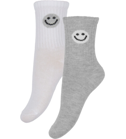 Minymo Sokker 2 pack Grå Melert/Hvit m. Smiley Minymo 39/42 Sokker 39 42