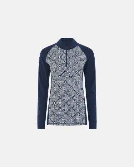 Dovre Women Langermet t skjorte 'Half Zip' 100% ull blå