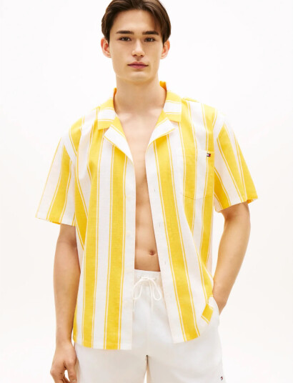 Tommy Hilfiger Woven Bowling Shirt Print   Yellow   M