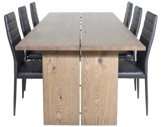 Venture Design Logger & Slim highback spisegruppe Natur/svart 6 st stoler & bord 210 x 100 cm