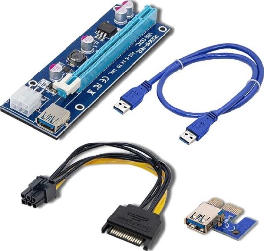 Qoltec PCIe Riser 1x til 16x USB 3.0 SATA PCIe 6-pin