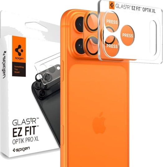 Spigen Glas.tR EZ Fit Optik Pro XL kamerabeskyttelse for iPhone 17 Pro Max - Oransje Spigen Glas.tR EZ Fit Optik Pro XL kamerabeskyttelse for iPhone 17 Pro Max - Oransje