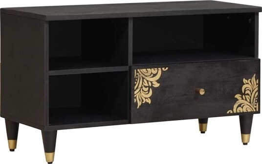 TV skap med skuff Svart 80 x 33 x 46 cm Massiv mango tre TV skap med skuff Svart 80 x 33 x 46 cm Massiv mango tre