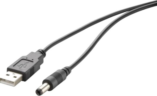 Renkforce Strømkabel Usb M Til Dc-Plugg 5,5 X 2,1 Mm M 5 V 0,5 A 1 M Formet Sort