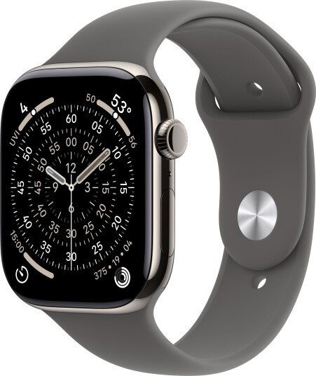 Apple Watch Series 11 GPS + Cellular 46mm Natural Titanium Case with Stone Grey Sport Band S/M Apple Watch Series 11 GPS + Cellular 46mm Natural Titanium Case with Stone Grey Sport Band S/M