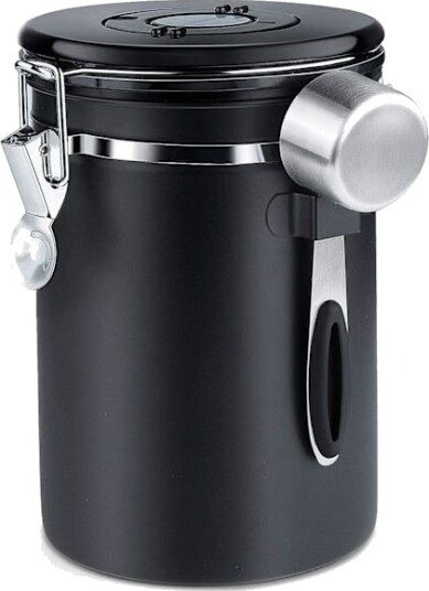 Lufttett kaffeboks Kaffebønnebeholder med CO2 ventil med måleskje 1,8 L svart Lufttett kaffeboks Kaffebønnebeholder med CO2 ventil med måleskje 1,8 L svart
