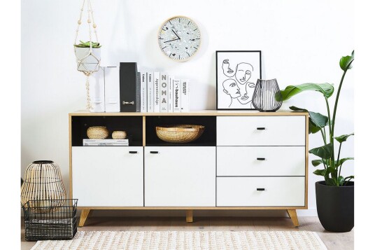Ilion Kommode 155 cm Lyst Tre/Hvit