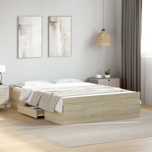 Sengeramme med skuffer sonoma eik 140x190 cm konstruert tre 8721102619625