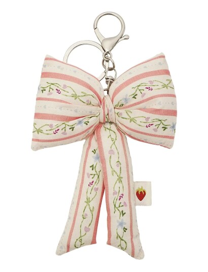 Maanesten Fabric Bow Keychain Summer Stripes Peach Cream ONE SIZE