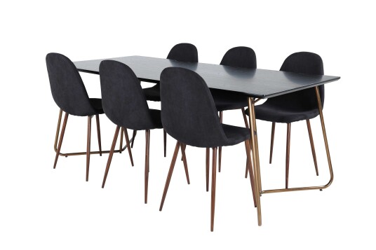 Venture Design Petra & Polar spisegruppe Svart/svart 6 stoler & bord 190 x 90 cm