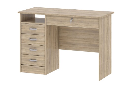 Skrivebord Praxia 109 cm med Oppbevaring Skuffer + Hylle   Brun