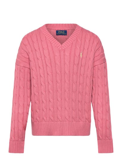 Ralph Lauren Kids Cable Knit Cotton V Neck Sweater Pink 132 140 Ralph Lauren Kids Cable Knit Cotton V Neck Sweater Pink 132 140