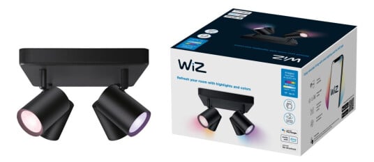 Wiz Overflatemontert Imageo Square Svart 4 Spots - Smart Led-Belysning - Farget Og Hvitt Lys - Gu10 - 4X5w - Wi-Fi