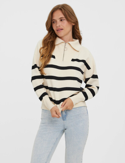 Vero Moda Vmsaba Stripe Ls Highneck Blouse Ga Noos - Cream - S Vero Moda Vmsaba Stripe Ls Highneck Blouse Ga Noos - Cream - S