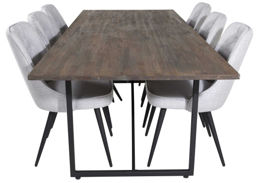 Venture Design Padang & Velvet spisegruppe Natur/grå 6 st stoler & bord 250 x 100 cm