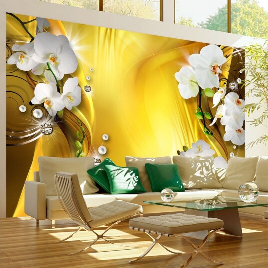 Fototapet Orchid In Gold 100x70 - Artgeist sp. z o. o.