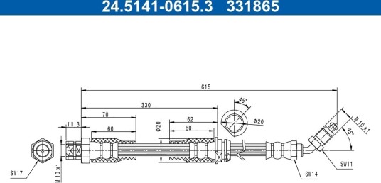 ATE 24.5141 0615.3 Bremseslange ATE 24.5141 0615.3 Bremseslange