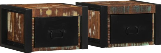  Nattbord 2 stk flerfarget 40x35x25 cm gjenvunnet heltre