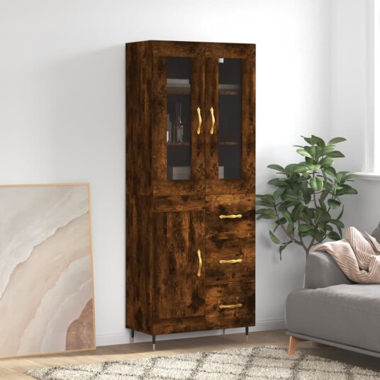 vidaXL Highboard røkt eik 69,5x34x180 cm konstruert tre 8720845480684