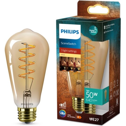 Philips LED SceneSwitch E27 ST64 7-3,8-1W 50W Deco spiral Philips LED SceneSwitch E27 ST64 7-3,8-1W 50W Deco spiral