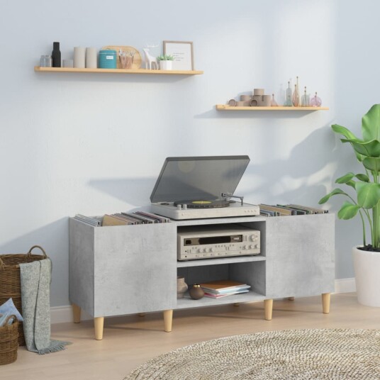 Hifi benk betonggrå 121x38x48 cm konstruert tre