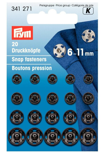 Trykknapper til å sy på 20 stk x 6 -11 mm svart