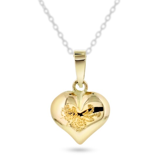 Pan Jewelry, Anheng i 585 gult gull med hjerte og gravert dekor Pan Jewelry, Anheng i 585 gult gull med hjerte og gravert dekor