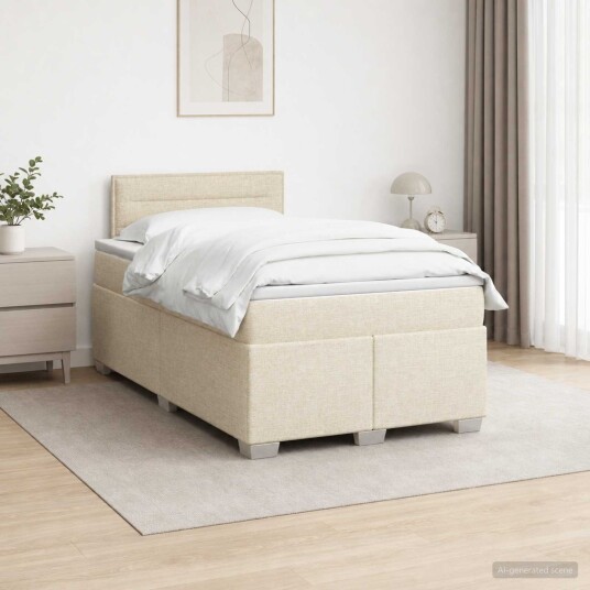 vidaXL Box Spring Seng med Madrass og LED Krem 120 x 200 cm Stoff