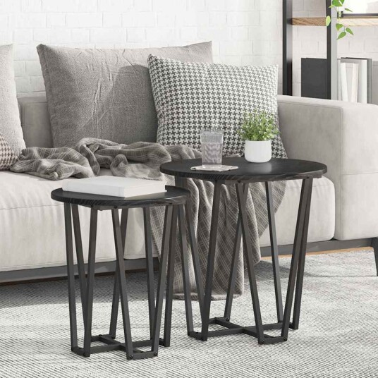 Sidetabellsett med 2 Svart eike MDF og Metall