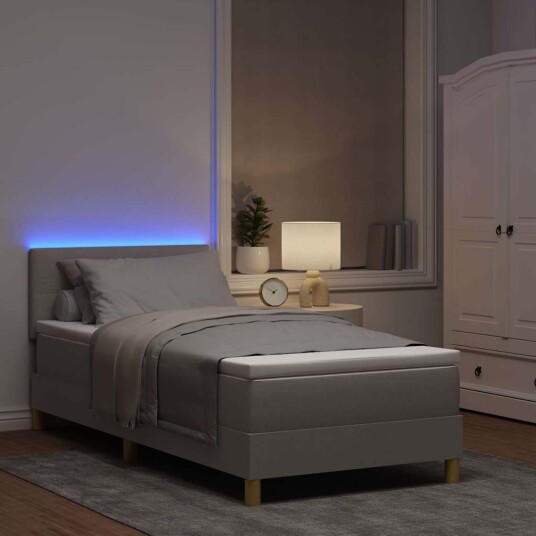 Rammemadrass med Madrass & LED Taupe 80x200 cm Stoff