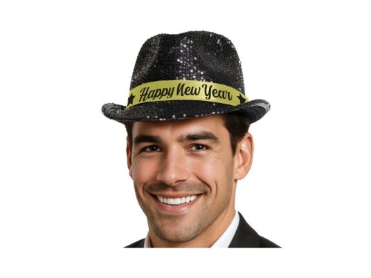 Happy New Year Hat Sorte Pailletter