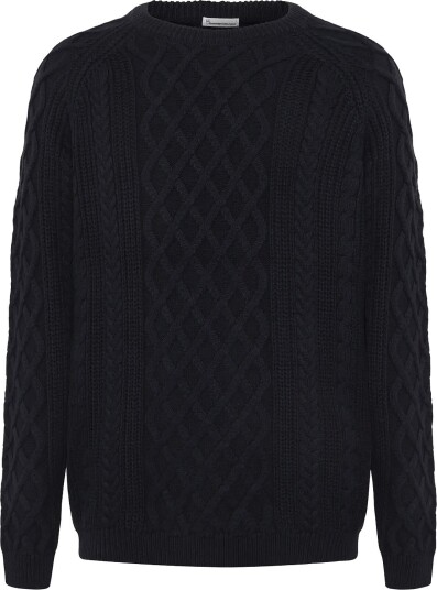 Knowledge Cotton Apparel Cable Knit Sweater   NIGHT SKY   XL