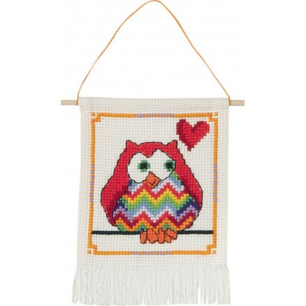 Permin Broderisett Aida til Barn Rød Ugle 15x21cm