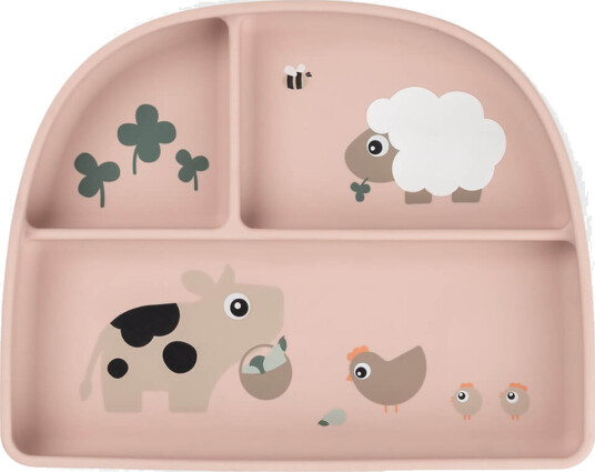 Done by Deer Stick&Stay Compartment Plate Tiny Farm Powder Pink 20X 16X H 3CM