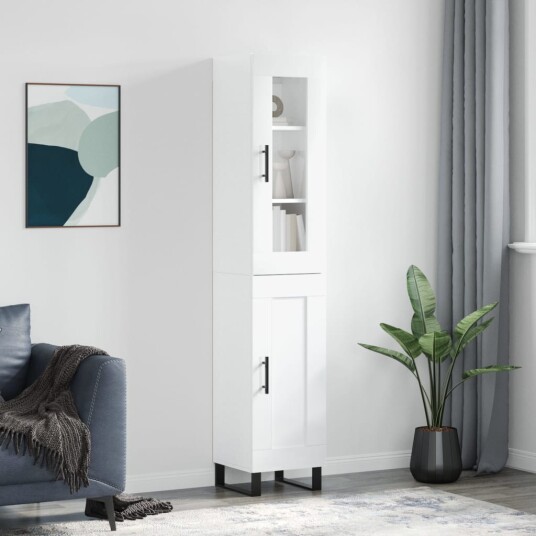 vidaXL Highboard høyglans hvit 34,5x34x180 cm konstruert tre 8720845489373