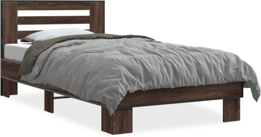 Sengeramme brun eik 90x200 cm konstruert tre og metall 8721102446344