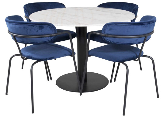 Venture Design Estelle & Arrow spisegruppe Hvit/blå 4 st stoler & bord 106 cm