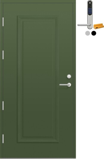 Ytterdør Bygg1 Fjord 06 med Yale Entrus BxH: 100x200 cm, Høyre, NCS S-6020-G30Y, Grønn, Yale Sølv
