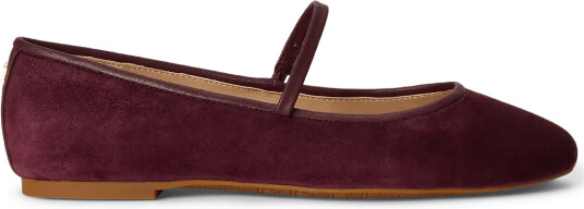 Lauren Ralph Lauren Jayna Nappa Trim Suede Mary Jane Flat Burgundy 38