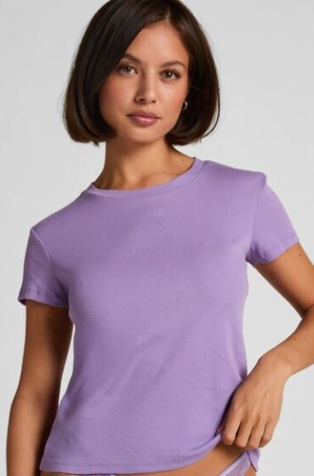 Hunkemöller Ribbed Crew Neck Short Sleeved Pyjama Top Lilla