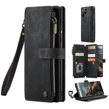 Caseme C30 Multifunksjonell Samsung Galaxy S22 Ultra 5G Lommebok-deksel Svart