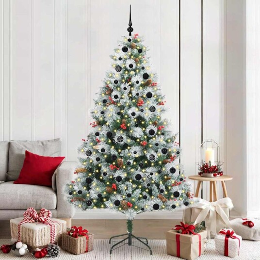 vidaXL Kunstig juletre Grønn og hvit 210 cm PVC og Metall og Plast