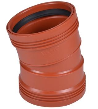 Wavin 110 mm PP kloakbøyning m/2 muffer - 15°