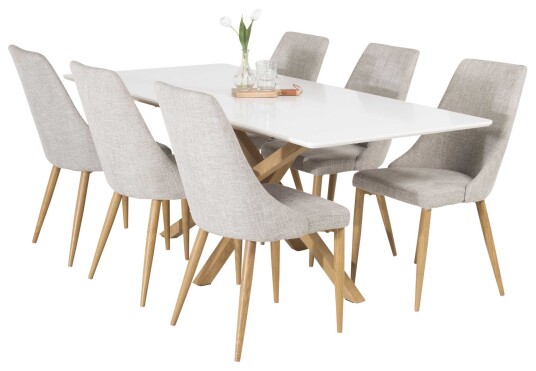 Venture Design Piazza & Leone spisegruppe Hvit/grå 6 st stoler bord 180 x 90 cm